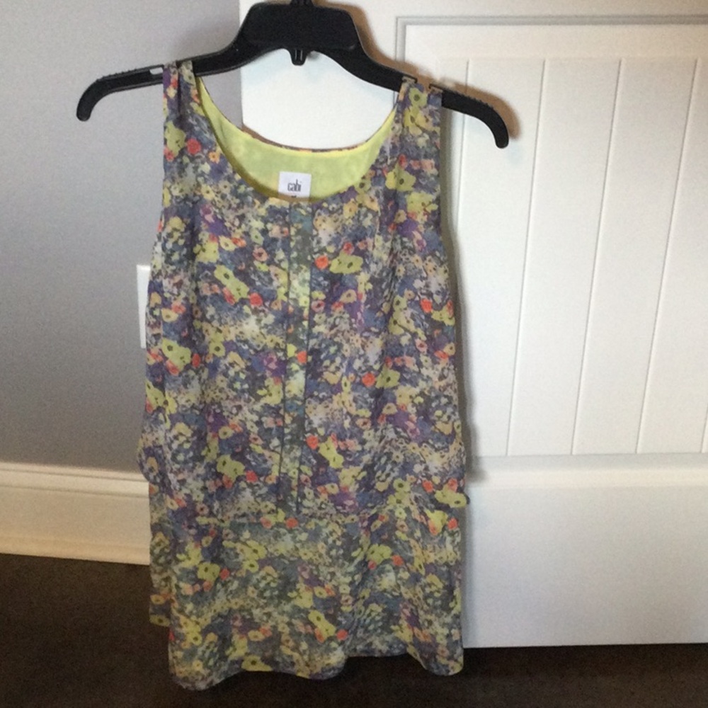 CAbi Purple and Yellow Tiered Tank Top